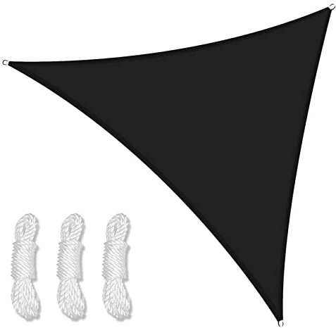 Parasole triangolare, protezione UV al 98%, impermeabile, per esterni, patio, giardino, prato e cortile, 6 x 6 x 6 m, colore nero, vela ombreggiante perfetta per terrazze e cortili.