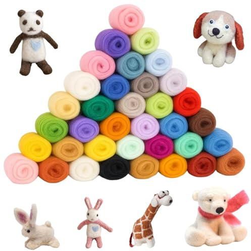 DqiUnaX 36 Farben Set, Filzwolle Trockenfilzen Und Nassfilzen, Märchenwolle Zum Filzen Für DIY Handwerk, Filzwolle Zum Stricken, Filznadeln Zum Trockenfilzen, Ideal Für Kinder Und Anfänger