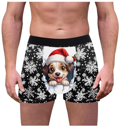 Generisch Boxer da uomo, Natale, divertenti, colorati, biancheria intima, costume da bagno con motivo a fiocco di neve, biancheria intima sportiva elastica per uomini e ragazzi