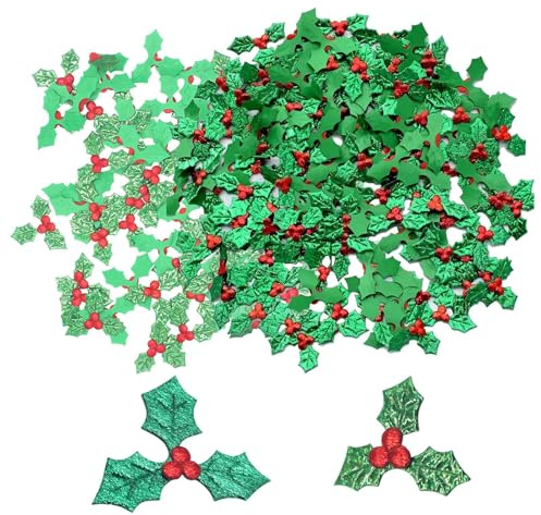 200 Pcs Christmas Holly Berries Embellishment, Sequins Holly Berries Artificial Holly Leaves, Mini Triple Leaf Holly Berries for Christmas Decorations for Christmas Wreath (3.5 cm, 5cm)