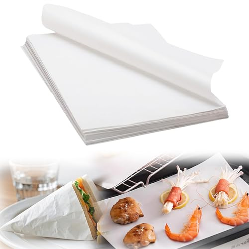 Wax Paper, 100 Pack 20x30cm White Greaseproof Paper Sheets for Sandwiches Sandwiches & Cheese, Food Wrapping Baking and Food Storage, Non-Stick and Leak-Resistant, Bulk Pac
