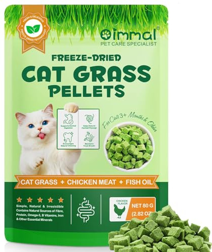 Kattgräs, snacks för inomhusbruk, 80 g frystorkat. Tandrengöring, minskar hårbollar, främjar matsmältning med naturlig kyckling