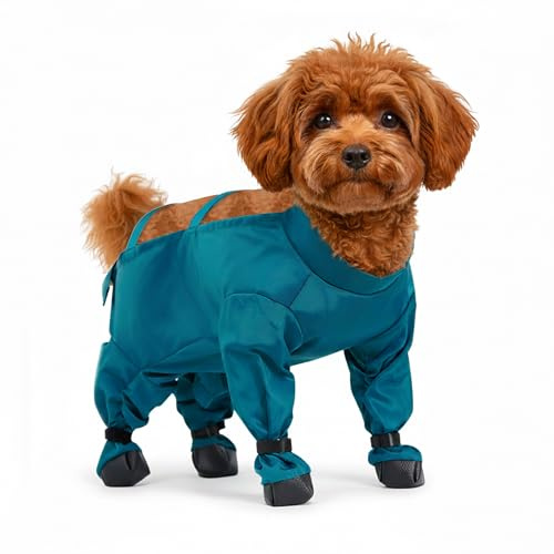 Wood Homing Waterproof Dog Shoes - Non Slip Dogs Boot Paw Protector for Small Dog with Anti Dirty Suspender Raincoat Pant for Injured Paw Stop Lick Outdoor Walking Snow Rainy Weather Puppy Booties (S)