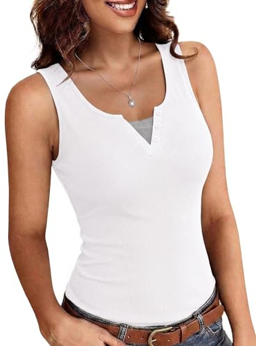 Totatuit Camiseta Mujer Verano Sin Mangas Cuello en V Ajustada Canalé Top