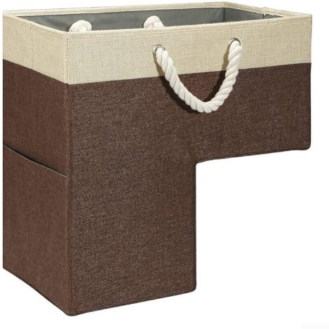 Marchfunny Cestas plegables para escaleras para almacenamiento de escaleras, cesta de tela con asas compatible con escalones de madera y alfombrados (marrón)