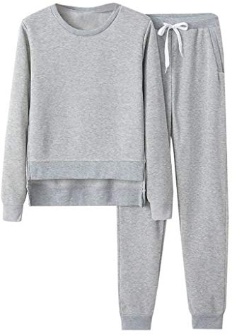Tuta Donna Sportiva Set in Cotone Due Pezzi con Felpa Senza Cappuccio a Orlo Diviso e Pantaloni Tuta a Cordino Tute da Ginnastica Elegante Completo Sportivo Ragazza Curvy per Casa Palestra Lavoro,