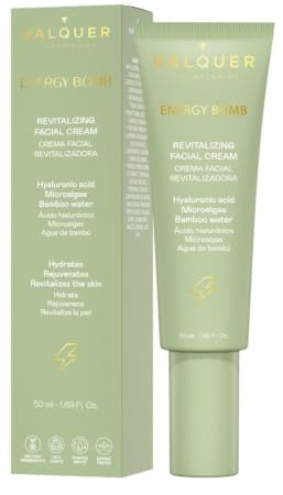 VALQUER Crema Facial Revitalizante Energy Bomb | 50 ml | 72 Horas de Hidratación para Piel Seca y Apagada | Con Ácido Hialurónico y Vitamina B5 | Vegano