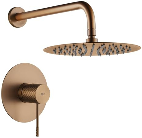 IMEX - Inbyggd roséguld dusch med enkelgrepp | Inbyggt armaturset med antikalk regneffekt i koppar | Inbyggd duschpelare med blandare i mässing och rostfritt stål S.304 (UTAN DUSCHHANDDUSCH)