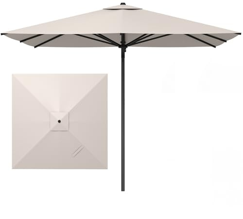 RELAX4LIFE Parasol de Jardin Exterieur, 3 x 3 M, Parasol de Terrasse, avec Structure Métallique, Mât Démontable, Sangles, Réglage de la Hauteur, pour Balcon, Terrasse, Patio, Café, Sans Base