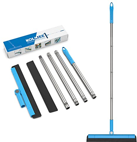 KOLLIEE Floor Squeegee Adjustable 59'' Long Handle Professional Floor Squeegee with Hook Water Squeegee Foam Blade for Concrete Floor Tile Pet Hair Floor Wiper
