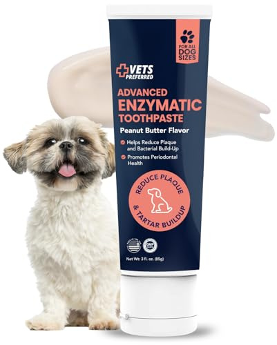 Vets Preferred Dog Enzymatic Toothpaste – Safe and Natural Dog Oral Care Toothpaste – Freshens Breath, Fights Plaque and Reduces Tatar – Tasty Peanut Butter Flavor – 3 Oz