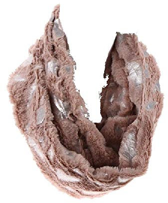 lordies Loop Schlauchschal Schal Winterschal Feder Feather Metallic Silber Druck Fell Altrosa
