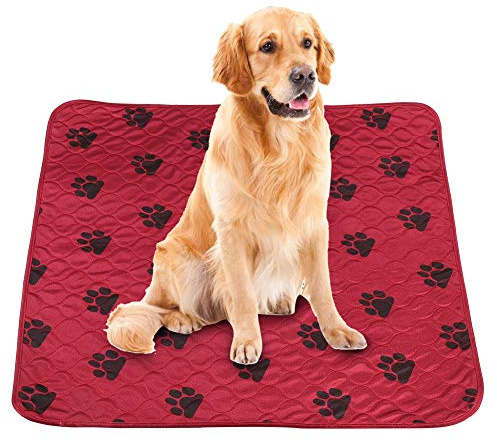 SOULONG Pee Matte Pads Hunde Welpen Inkontinenz-Unterlage Waschbar bis 60° Saugfähig Wiederverwendbar Wasser-undurchlässig 4-Schicht Design (80 * 90cm-Rot)