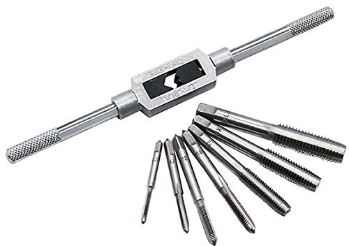 Sunxenze 8pcs Metric Thread Machine Taps Set, Hand Screw Thread Plug Taps M3 M4 M5 M6 M8 M10 M12 with Adjustable Tap Wrench 1/16-1/2''