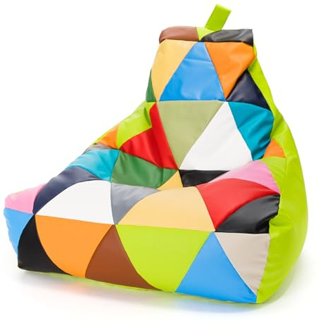 Ecopuf - Keiko Patchwork Pouf Sessel Outdoor - Sitzsack Styroporkugeln - Wasserfester Stoffsack - Entspannungssessel - Wohnungseinrichtung - Sessel Größe M - 100x80x85cm, Apfelgrün E16