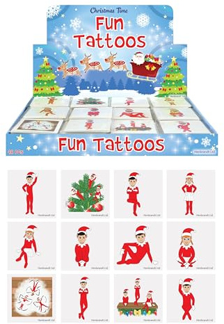 Henbrandt 24 x Mini Elfin alrededor de Navidad Tatuajes de transferencia temporal para niños y niñas festivas de Navidad medias de Adviento calendario rellenos