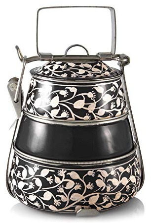 3 Tier Pyramid Black Handpainted Tiffin