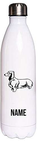 DACKEL LANGHAAR Hundemotiv Edelstahl Thermosflasche/Trinkflasche 750 ml mit Wunschnamen oder Text personalisiert