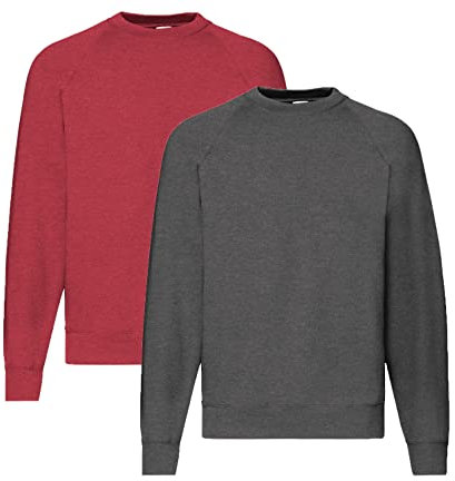 Fruit of the Loom Herren, Sweatshirt, Raglan Sweatshirt XL, 1x Vintage Heather Red + 1x Dark Heather + 1 HL-Kauf Notizblock