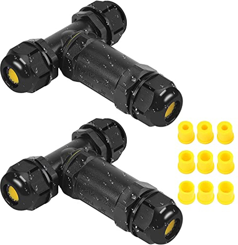 Kabelverbinder Wasserdicht IP68, Vegena Abzweigdose 5 Polig Verbindungsbox Verteilerdose Außen Kabelschuhe Erdkabel Verbindungsmuffe Kabelmuffe T-Form für Ø4-14 mm Kabeldurchmesser, 2er-Pack Schwarz