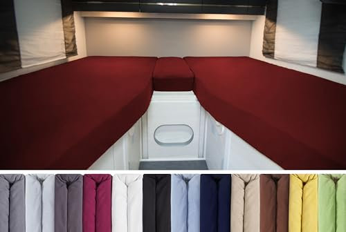 ENTSPANNO Luxus Spannbettlaken Wohnmobil - 3-teiliger Matratzenbezug aus Premium Jersey - Wohnwagen & Wohnmobil Zubehör - Bis 15cm Höhe - Weinrot