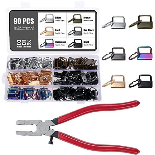 Knpwer 90 Stück Schlüsselband Rohlinge 1 Inch,6 Farben Schlüsselanhänger Hardware,Schlüsselband Basteln Set,für DIY Schlüsselanhänger Wristlet Lanyards Gürtel