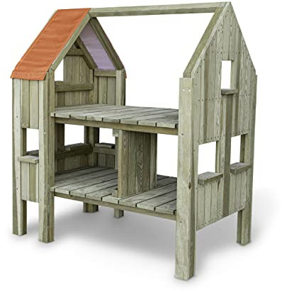 Erzi 10041 Puppenhaus Outdoor aus Holz, für Kinder zum Spielen im Garten, Rollenspiele