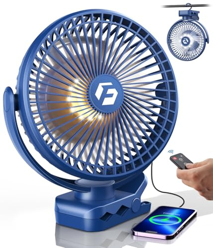 8 Clip on Fan, 20000mAh Rechargeable Fan Battery Portable, Strong Airflow | 3 Speeds, USB Fan Small Desk Fan Personal Quiet Fan for Office, Stroller, Bedroom, Camping, Gifts for Men, Blue