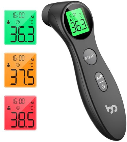 Termometro frontale per bambini e adulti, termometro clinico senza contatto con allarme febbre, lettura immediata e accurata 1s, nero