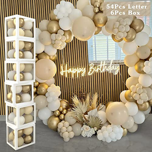 60Pc Baby Shower Decorations Boxes for Boys Girls,6 White Transparent Balloon Boxes with 54 Letters(BABY+A-Z),Baby Blocks for Baby Shower,Birthday Party Balloons Backdrop,Gender Reveal,DIY Custom Name