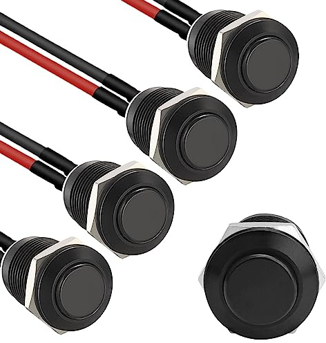 APIELE 5 Stücke 12MM Momentan Druckschalter 12V, Aluminium Hervorstehend wasserdicht Momentary Drucktastenschalter mit vorverdrahtetem Stecker, Auto RV LKW Boot EIN/AUS Taste Schalter