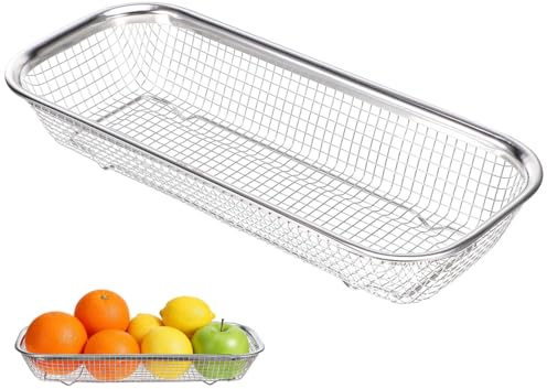Hemoton Edelstahl Abflusskorb Rechteckig 31 Cm | Silber, Obst Und GemüSe Abtropfen, Aufbewahrungskorb FüR Die KüChe, 1 X Ablaufkorb