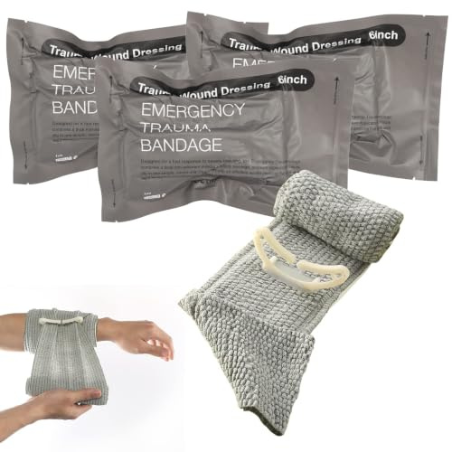 Israeli Bandage, 3 Pack 6 Inch Vacuum Sterile Compression Bandages Hemostatic Dressing, Emergency Tourniquet Bandage for First Aid Emergency Battle Self-Rescue Large Wound Trauma Dressing