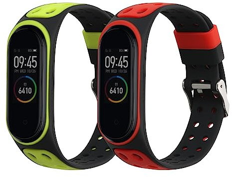 kwmobile 2x Uhrenarmband für Xiaomi Mi Band 4 / Mi Band 3 Armband - Fitnesstracker Band Set aus TPU Silikon - Ersatzarmband Smartwatch - Schwarz Rot Schwarz Grün