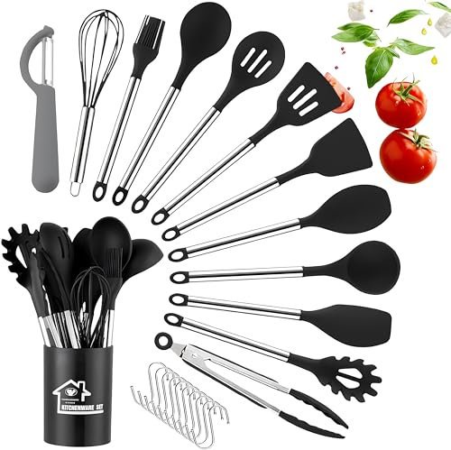 DLD Küchenutensilien Set 23pcs Silikon Kochgeschirr Set, Silikon Küchenutensilien, Kochwerkzeuge Turner Zangen Antihaft Spatel Löffel für Antihaft Hitzebeständiges Kochgeschirr