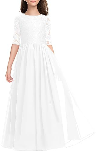 HOSIKA Blumenmädchenkleid, elegant, Vintage, Spitze, Chiffon, A-Linie, formell, Geburtstag, Hochzeit, Party, Bodenlanges Kleid, 6–13 Jahre, Weiss/opulenter Garten, 152