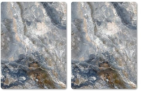 Pagnanno Hob Covers Chopping Board Pack of 2 - Versatile Kitchen Board Glass Worktop Savers - Heat Resistant Sink Boards, Worktop Protectors - Marble Effect Grey (Design 5, 50x40CM)