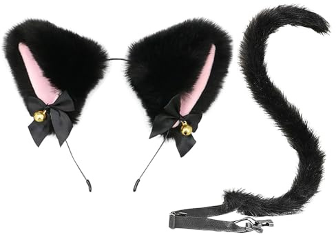 TSHAOUN 2 stycken maskeraddräkt för barn vuxna, rävöron cosplay set räv öron pannband rävsvans för barn halloween karneval party (räv)