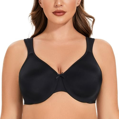 MELENECA Women's Plus Size Full Coverage Underwire Seamless Non Padded Minimizer Bra Black 34F