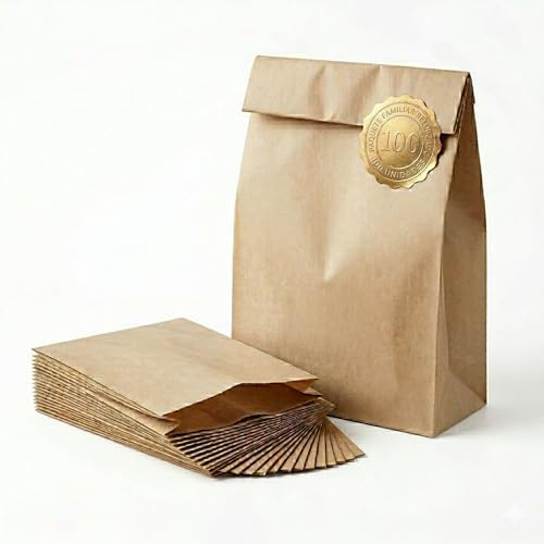 Daymand Store Bolsas de Papel Kraft de color Marrón Bolsas papel Kraft en paquete de 100 uds y una medida de 17x32cm + 6,5cm fuelle Bolsas kraft