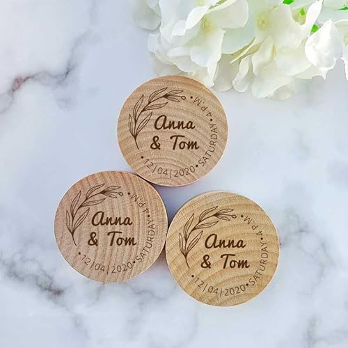 Lote de 20 Abrebotellas de Madera PERSONALIZADOS - Abridores abre botellas con Frase, Logo, Texto para detalles de bodas, comuniones, regalos originales