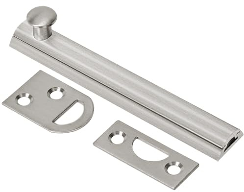 KOVOSCH Solid Brass Surface Bolt 4 Inch, Heavy Duty Concealed Slide Surface Door Bolt, Satin Nickel