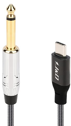 J&D USB Type C to 6.35mm 1/4 inch TS Guitar Audio Cable Microphone Cord for Audio Recording, Bass, Electronic Piano, Compatible with iPhone 16/17 Series, iPad, MacBook, 3 Meter