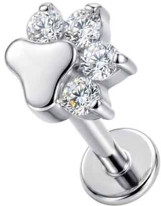 AZARIO LONDON G23 Titan Hundepfote mit Zirkonia-Stein oben Push Fit Labret – Tragus Bar Piercing – Labret Stud Helix – Tragus Ohrring