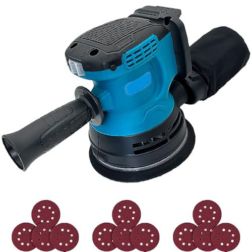 Random Sander, Cordless Brushless Random Orbital Sander, Polishing Machine with 12 Sandpapers, Orbital Sanders Compatible with Makita 18V Batteries, Ideal for Wood,Polishing,Sanding (Body Only)