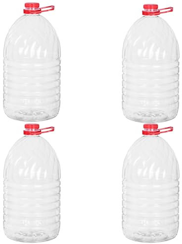 TWO TIGERS Garrafa para Líquidos 5 Litros, Redonda con Asa. Pack 4 Unidades. Tamaño: 15x32 cm. Botella Multiusos para Hogar, Oficina y Aire Libre.