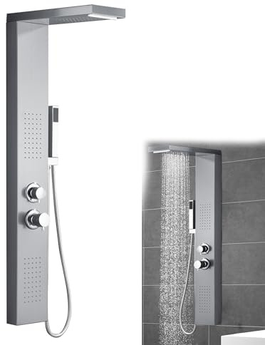 Suusolny 5-in-1 Duschpaneel Duschsystem Dusche Regendusche Set Multifunktional Duschset 304 Gebürstet Edelstahl mit Handbrause Regendusche Massagedusche & Wasserfalldusche für Badezimmer Silber