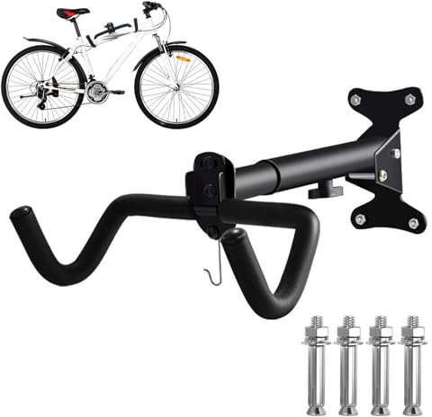 SuQurtom Adjustable Bike Wall Mount, Foldable Horizontal Bicycle Storage Rack with Foam Padding, Heavy Duty Steel Wall Bracket for Indoor Cycles (Space Saving, Easy Installation, Anti-Scratch)