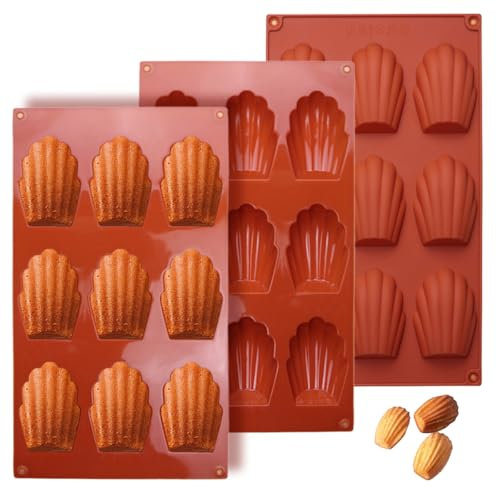 TESSTSY 3 Pezzi Stampo Madeleine Antiaderente, Forno Stampo per Madeleine, 9 Fori Stampi per Madeleines in Silicone, Mini Vassoio per Madeleine per Torta Cioccolato Gelatina Biscotti Caramelle