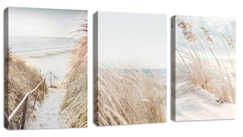 3Pcs Cuadros decorativos modernos paisaje de nieve en la playa cuadros lienzo decorativos Boho Botánico Cuadros Decorativos Salón Dormitorio Comedor Decoración de Pared Listo para colgar 40x60cmx3